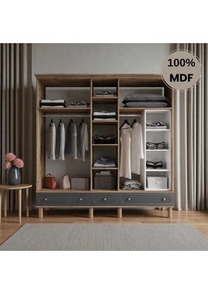 Sally 5 Kapaklı Aynalı Çekmeceli Mdf Gardırop modelleri