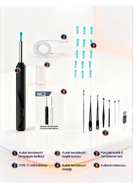 Wifi Kameralı Şarjlı Akıllı Kulak Temizleyici Görüntülü Kulak Temizleme Cihazı Silikon Başlıklı fiyatları