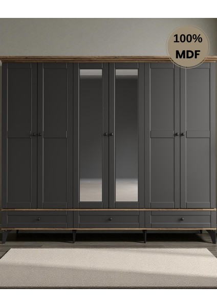 Silva 6 Kapaklı Çekmeceli Mdf Gardırop