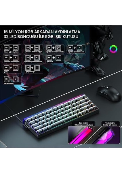 Aula Hero 68 He Manyetik Klavye Trigger Jade Switch 8000Hz Rgb Neon Tkl Hot Swap Oyuncu Klavyesi Siyah modelleri