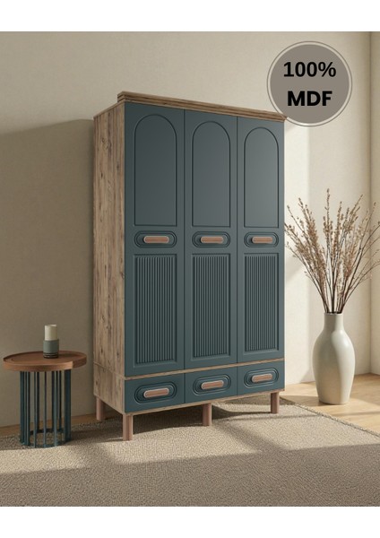 Perry 3 Kapaklı Mdf Çekmeceli Gardırop