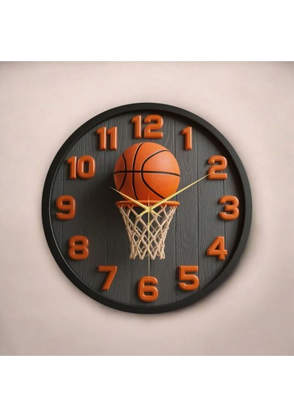 Basketbol Top Pota Renkli Baskı Desenli Sayılı Hediyelik Ahşap Sessiz Tablo Duvar Saati fiyatları