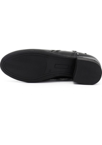 Kadın Siyah Fermuarlı Kalın Topuklu Hakiki Deri Bot fırsatları