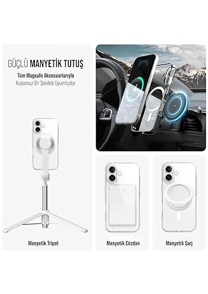 iPhone Magsafe Uyumlu Şeffaf Sert Kristal Mika Sararmaz Kılıf (Iphone 16) indirimleri