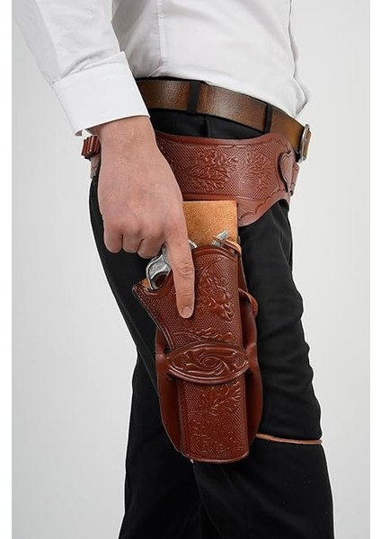 Caka Batı Kovboy Tabanca Kılıfı, Deri, Özelleştirilmiş Kemer, 35-45 Kalibre Uyumlu, 20 Mermi Kapasiteli modelleri
