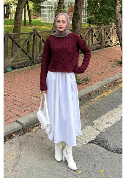 Örgülü Kazak Bordo