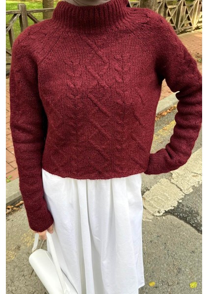 Örgülü Kazak Bordo modelleri