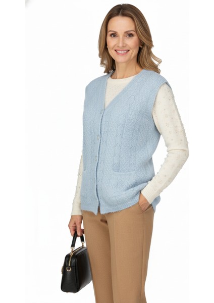 Kadın Kışlık Anne Yelek Simli Yumuşak Pamuklu Triko Örme Model Önden Düğmeli Cepli Rahat fiyatları