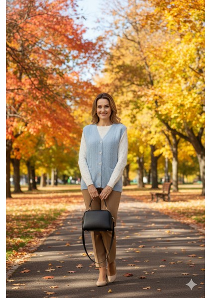 Kadın Kışlık Anne Yelek Simli Yumuşak Pamuklu Triko Örme Model Önden Düğmeli Cepli Rahat indirimleri