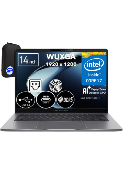 Expertbook P3405CVA-I7161TBG1DEP4 I7-13620H 16GB Ram 512GB SSD 14" Wuxga WIN11 Pro + Elektropasaj Çanta