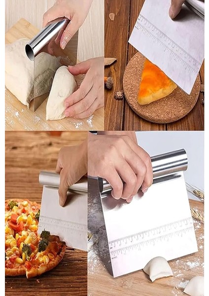 Paslanmaz Çelik Hamur Kesme ve Kazıyıcı Spatula Ölçü Çizgili Pasta Kek Kesici Aparat modelleri