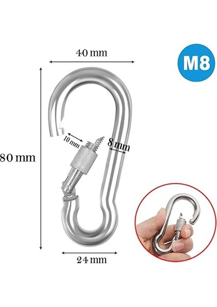 Karabina Kilitli 8 mm Yaylı Kanca Paslanmaz Çelik Kilit Tırmanma Olta Kamp Ekipmanları Hamak Anahtar Askı Kilidi 5 Adet fiyatları