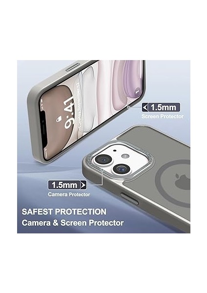 iPhone 11 Uyumlu Kamera Korumalı Magsafe Wireless Şarj Özellikli Arkası Mat Metal Tuş Takımlı Ultra Güçlü Korumalı Silikon Kılıf (Gri, iPhone 11) modelleri