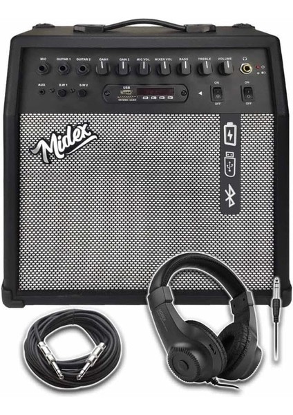 MGA-50HD Elektro Gitar Amfisi 50 Watt USB Bluetooth Şarjlı 4 Girişli (Kulaklık ve Kablo Dahil)