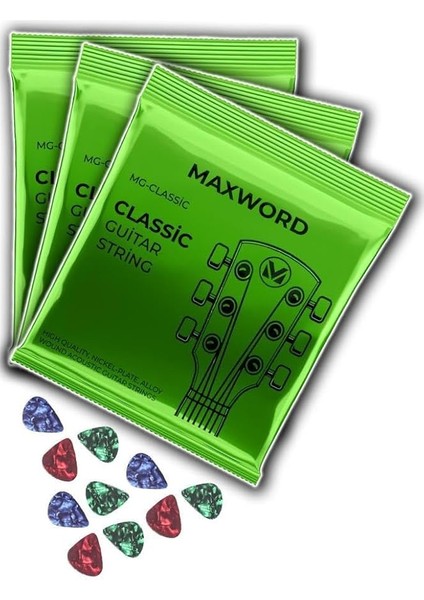 Gt-Classic-3x Kaliteli Klasik Gitar Teli 3 Takım Set (10 Pena Hediye)