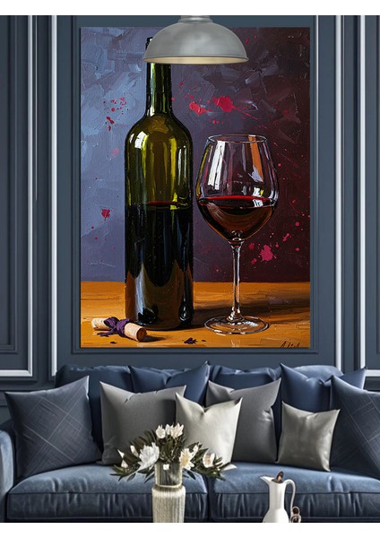 Şarap Şişesi Kadehi ve Mantar Tıpalı Dekoratif Kanvas - Mdf Ahşap Tablo fiyatları