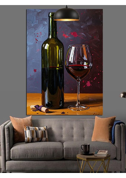 Şarap Şişesi Kadehi ve Mantar Tıpalı Dekoratif Kanvas - Mdf Ahşap Tablo modelleri