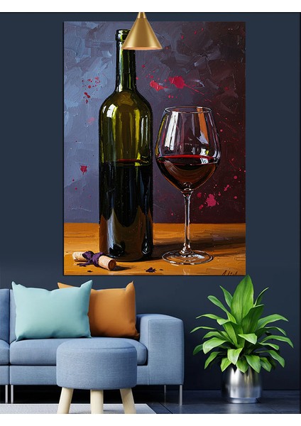 Şarap Şişesi Kadehi ve Mantar Tıpalı Dekoratif Kanvas - Mdf Ahşap Tablo fırsatları