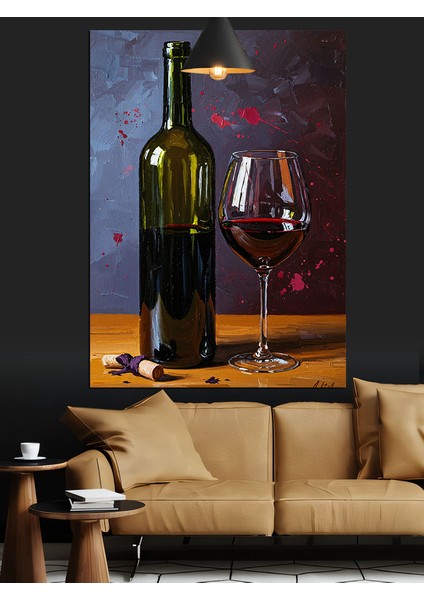 Şarap Şişesi Kadehi ve Mantar Tıpalı Dekoratif Kanvas - Mdf Ahşap Tablo indirimleri