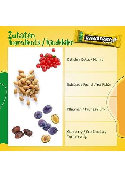 Rawberry Yer Fıstıklı Şeker Ilavesiz Vegan Glutensiz Kuruyemiş Bar (Kutuda 15 Adet) fiyatları