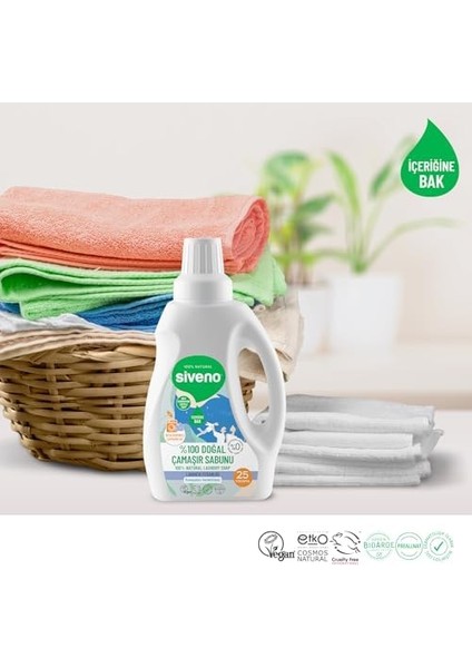 Siveno %100 Doğal Çamaşır Sabunu Bitkisel Deterjan Yumuşatıcı Gerektirmez Konsantre Vegan 750 ml