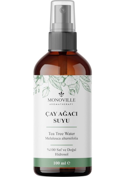 Monoville Çay Ağacı Suyu 100 ml Cam ŞIŞE%100 Saf ve Doğal (Tea Tree Water)