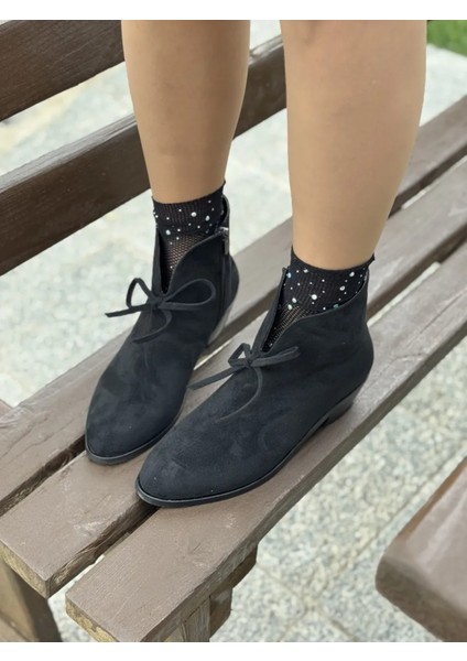 Lironna Süet Bağcık Detaylı Büyük Numara Kadın Bot Konforlu ve Modern