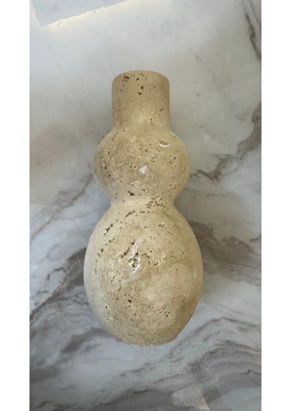 Doğal Delikli Traverten Dekoratif Vazo –çift Boğumlu 1 Adet