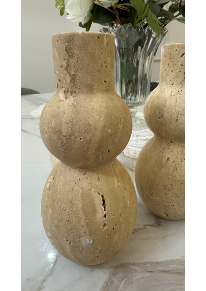 Doğal Delikli Traverten Dekoratif Vazo –çift Boğumlu 1 Adet fiyatları