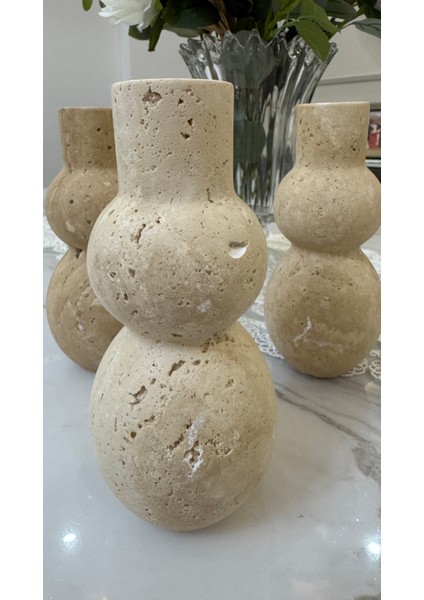 Doğal Delikli Traverten Dekoratif Vazo –çift Boğumlu 1 Adet modelleri