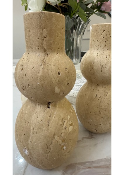 Doğal Delikli Traverten Dekoratif Vazo –çift Boğumlu 1 Adet fırsatları