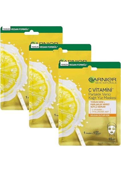 3'lü C Vitamini Parlaklık Verici Kağıt Yüz Maskesi