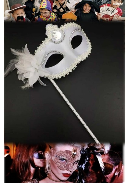 Tutmalı Beyaz Maske – Işıltılı Yüzey, Standart Ölçü | Doğum Günü ve Düğün Fotoğrafları Için modelleri