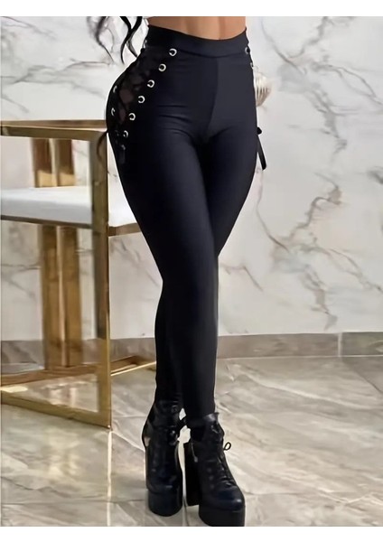 Eyesof Kadın Yüksek Bel Çapraz Bağcıklı Tül Detaylı Dalgıç Tayt fırsatları