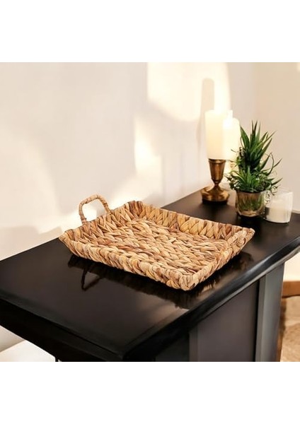 El Yapımı Su Sümbülü Hasır Kulplu Dekoratif Tepsi Küçük Boy (29CM*23CM*4CM) fiyatları
