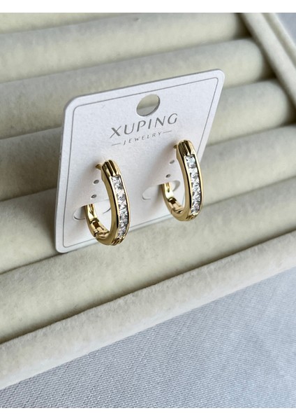 Küpe Xupıng Kalite Oval Halka Minimal Taşlı Şık 14 K Renk Küpe fiyatları