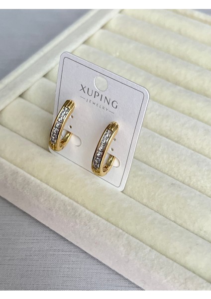 Küpe Xupıng Kalite Oval Halka Minimal Taşlı Şık 14 K Renk Küpe modelleri