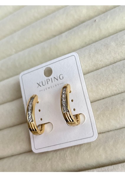Küpe Xupıng Kalite Oval Halka Minimal Taşlı Şık 14 K Renk Küpe fırsatları