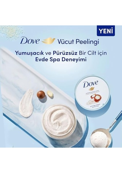 Dove Vücut Peelingi Macadamia Fındığı ve Pirinç Sütü 225 ml Beyaz fiyatları