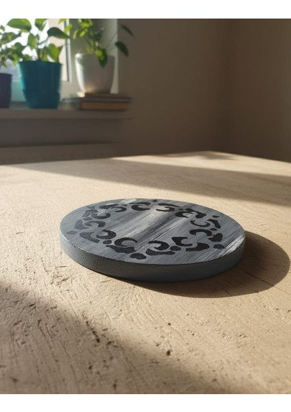 El Yapımı Gri Tonlarda Modern Yuvarlak Mini Tablo - Leopar/desenli Stencil Tekniği Duvar Dekoru/sunumluk fiyatları