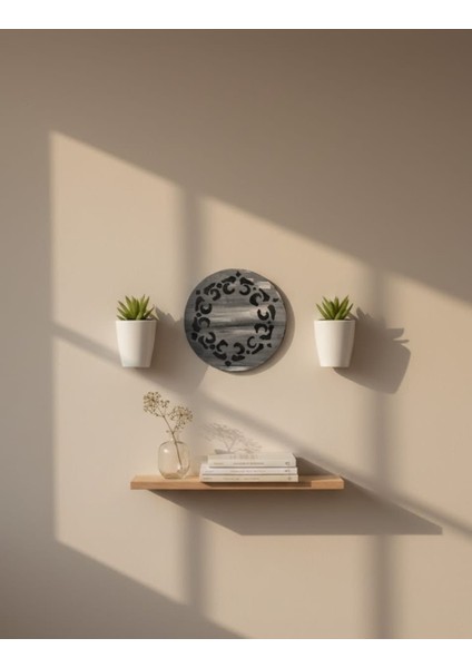 El Yapımı Gri Tonlarda Modern Yuvarlak Mini Tablo - Leopar/desenli Stencil Tekniği Duvar Dekoru/sunumluk indirimleri