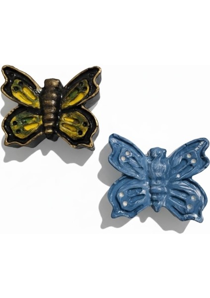 El Yapımı Rölyef Kelebek Duvar Dekoru Seti (2'li) - Akrilik Boyalı Retro/modern Dekorasyon Objeleri