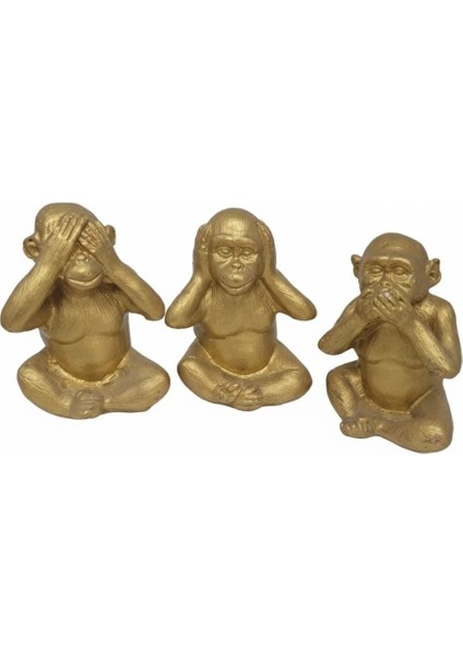 Altın Rengi Dekoratif Maymun Heykeli Seti, 3'lü Duymaz Görmez Söylemez Biblo, Modern Ev Süsü