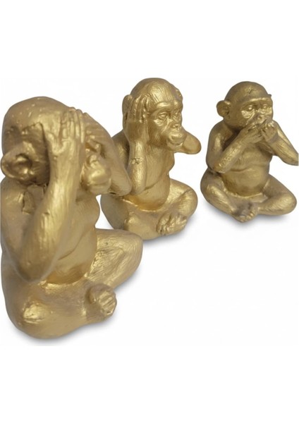 Altın Rengi Dekoratif Maymun Heykeli Seti, 3'lü Duymaz Görmez Söylemez Biblo, Modern Ev Süsü fiyatları