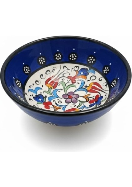 2 Adet El Yapımı Seramik Çini Kase, Lacivert ve Beyaz Çiçekli Dekoratif Çini, Geleneksel Türk Tasarımı, Servis ve Dekor Için