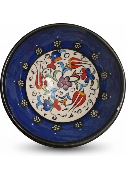 2 Adet El Yapımı Seramik Çini Kase, Lacivert ve Beyaz Çiçekli Dekoratif Çini, Geleneksel Türk Tasarımı, Servis ve Dekor Için fırsatları
