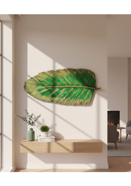 El Yapımı Makrome Yaprak Duvar Süsü – Doğal Yeşil Tonlarda Bohem Dekor – Pamuk Ip, Minimal ve Modern Duvar Dekoru