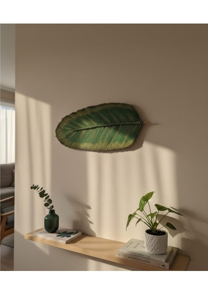 El Yapımı Makrome Yaprak Duvar Süsü – Doğal Yeşil Tonlarda Bohem Dekor – Pamuk Ip, Minimal ve Modern Duvar Dekoru fiyatları