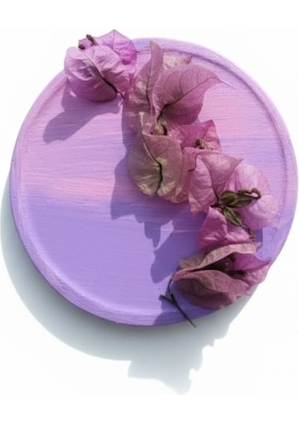 El Yapımı Mor Tonlarda Mini Dekoratif Tabak - Kurutulmuş Begonvil Çiçekli Duvar Dekoru/takı Tabağı