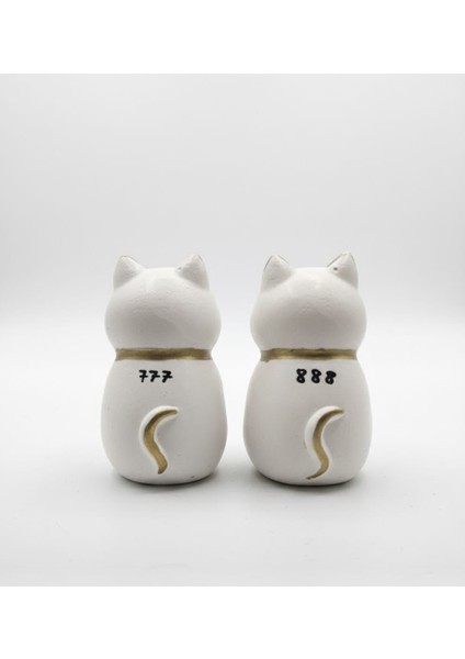 Şans ve Bereket Getiren Maneki Neko Stili Dekoratif Kedi Figürü Seti (777 & 888) - Altın Detaylı Masa Aksesuarı fiyatları